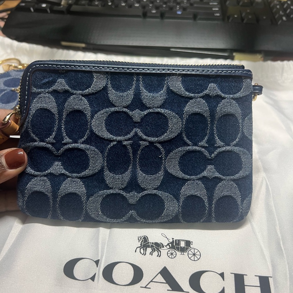 Coach Denim Signature Wristlet - Dark Blue - Picture 2 of 4